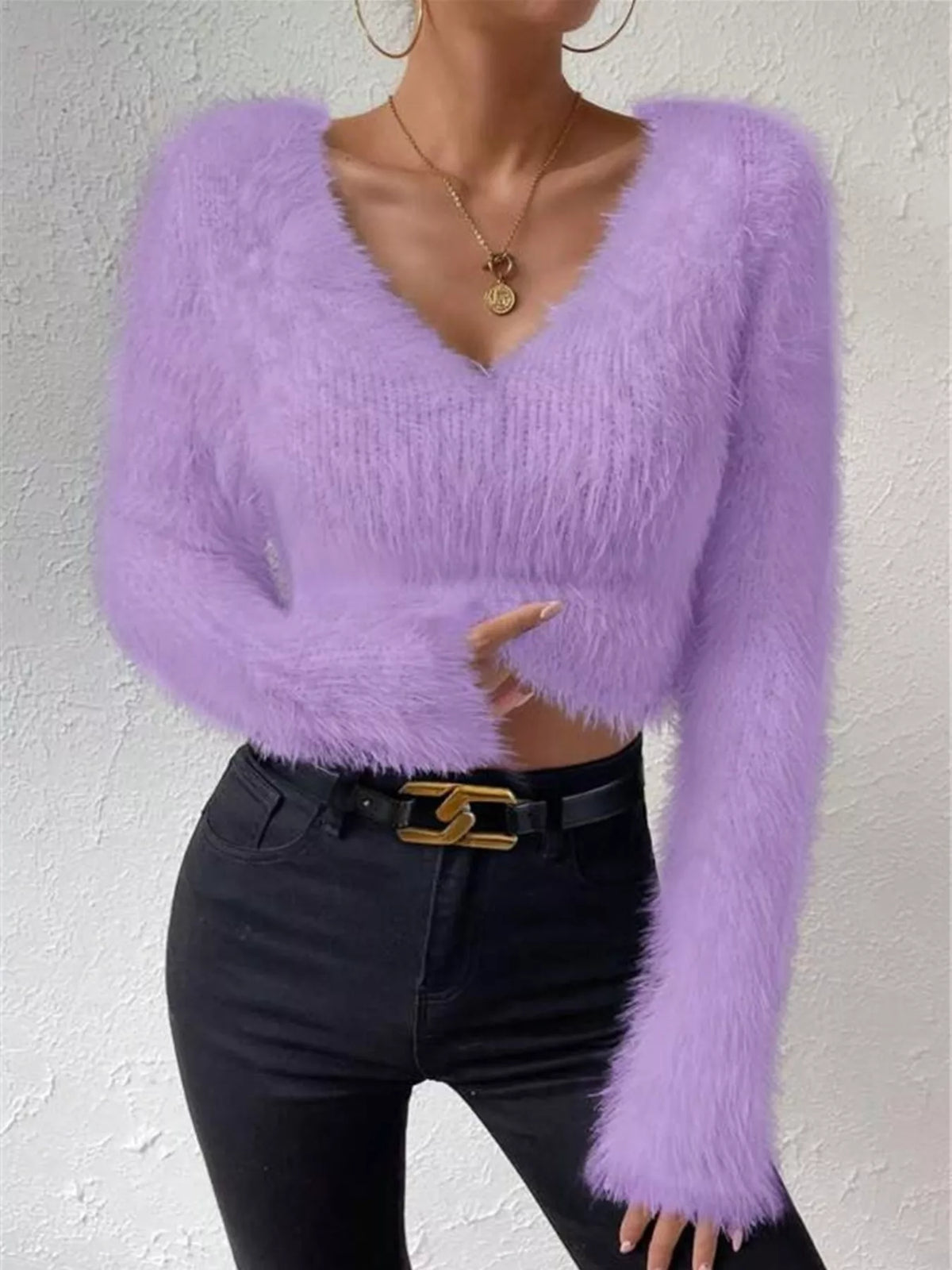 Plush knit sweater color variation