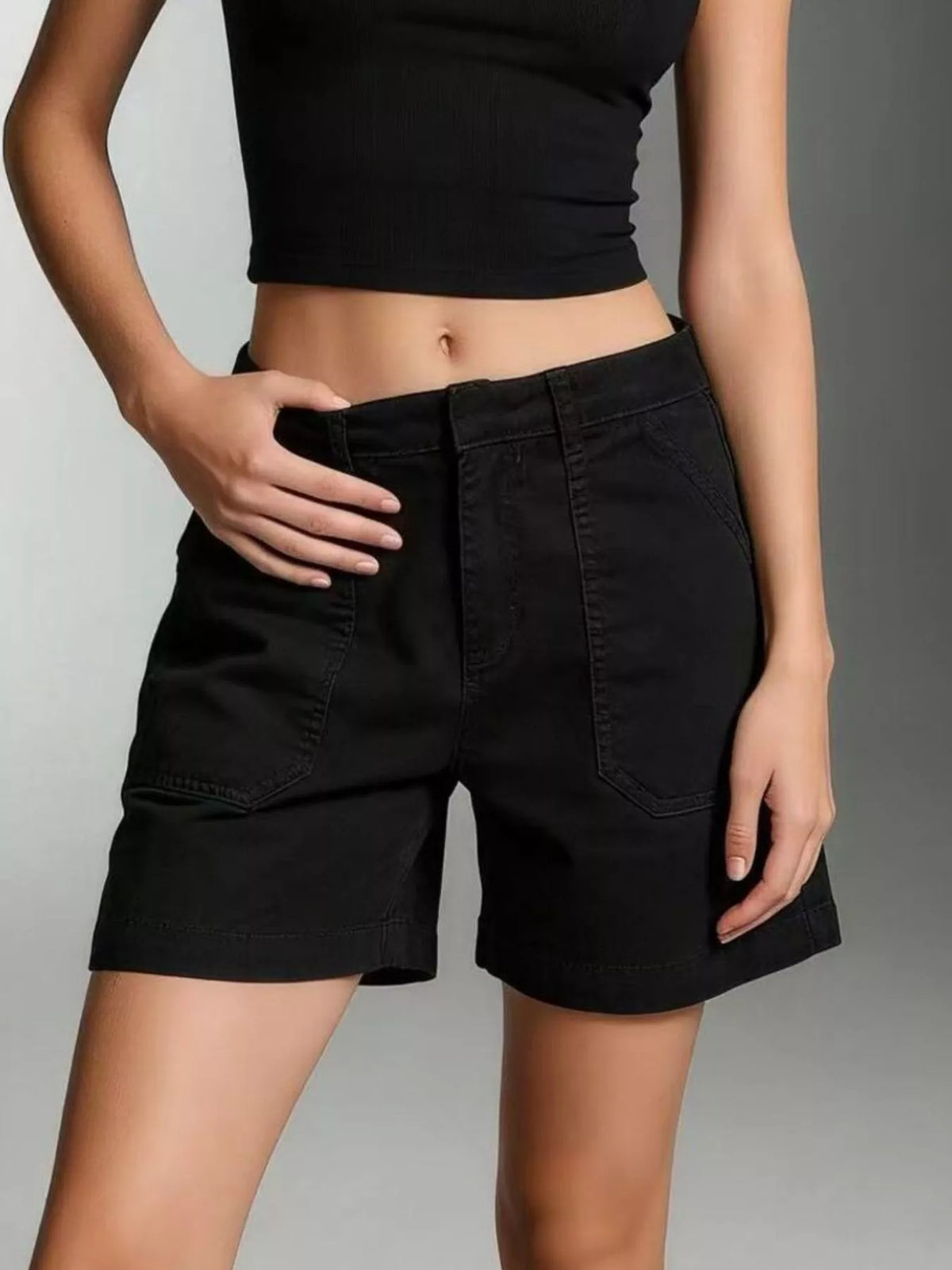 Denim shorts side view