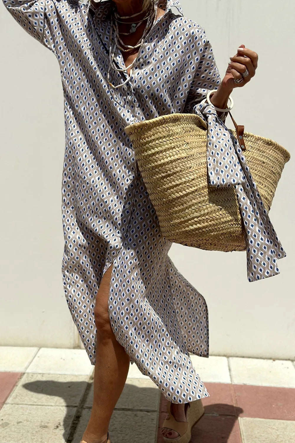 Tied button up dress in mocha colorway