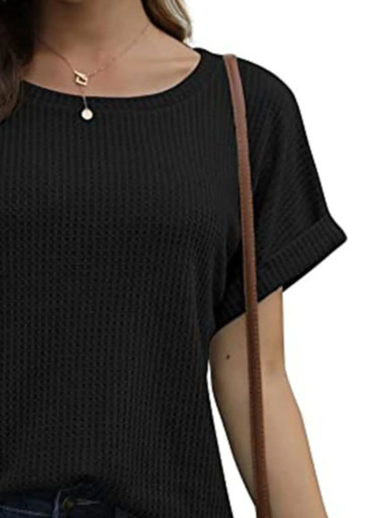 Full Size Waffle Knit Relaxed Fit T-Shirt Plus Size - Fashorio