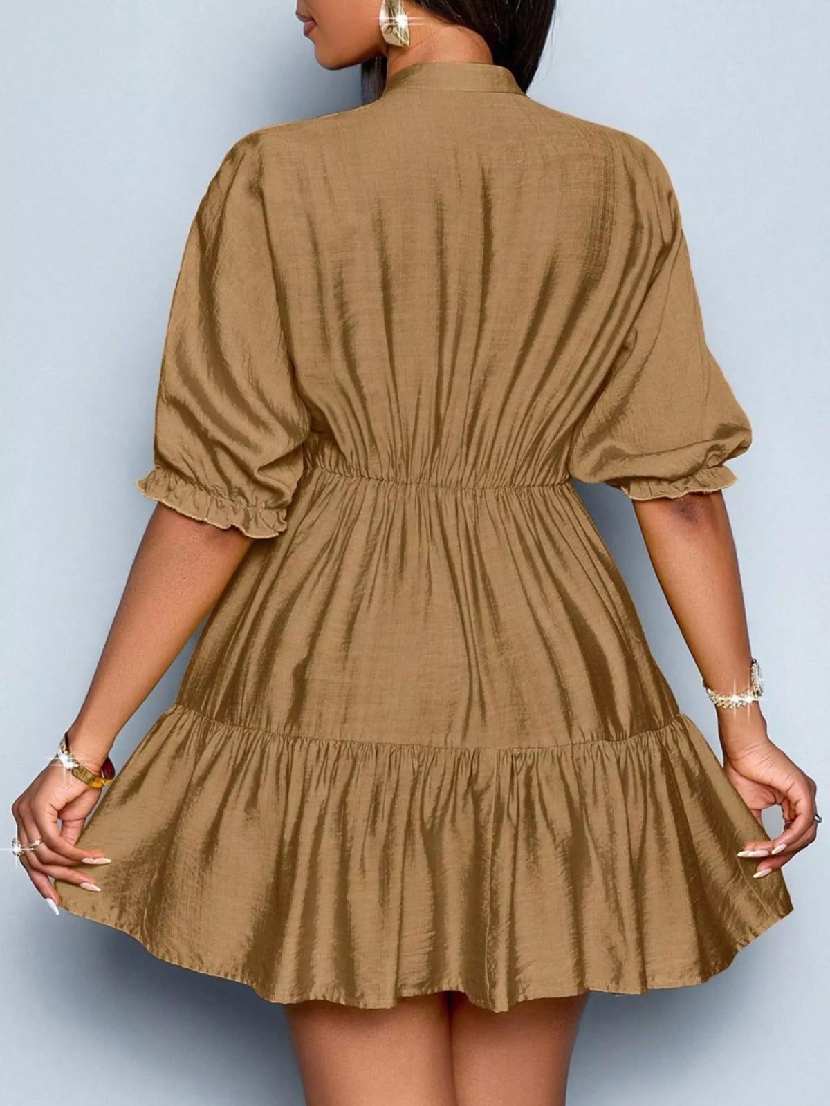 Notched neck dress fabric texture close up