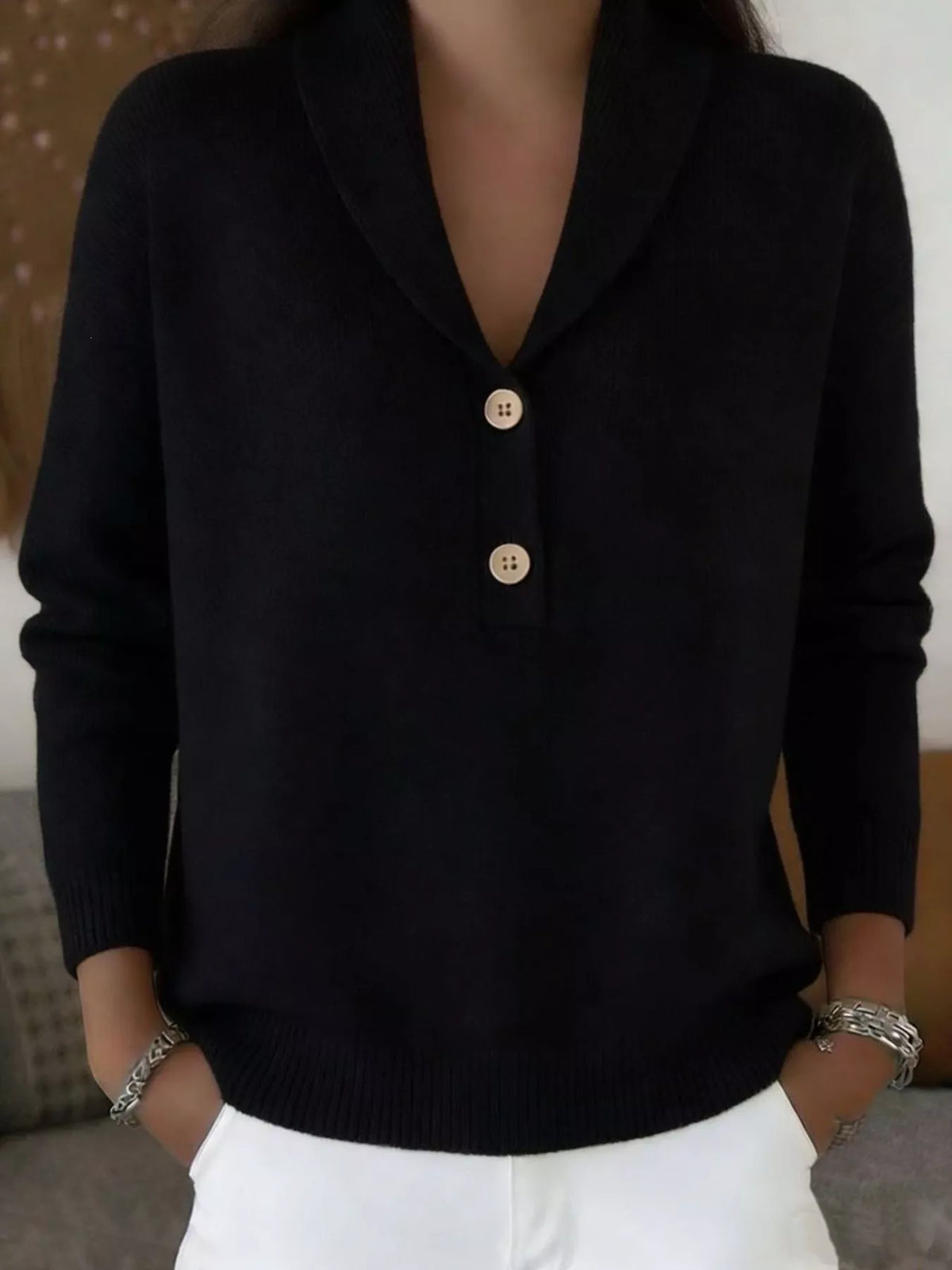 Button Detail Knit Sweater Plus Size styled look