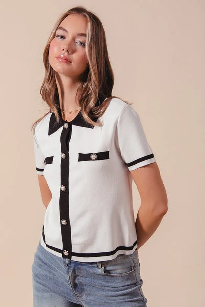SO ME Button Down Knitted Sweater Shirt Top - Fashorio