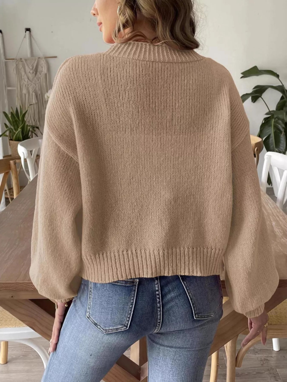 open front dropped shoulder cardigan side view