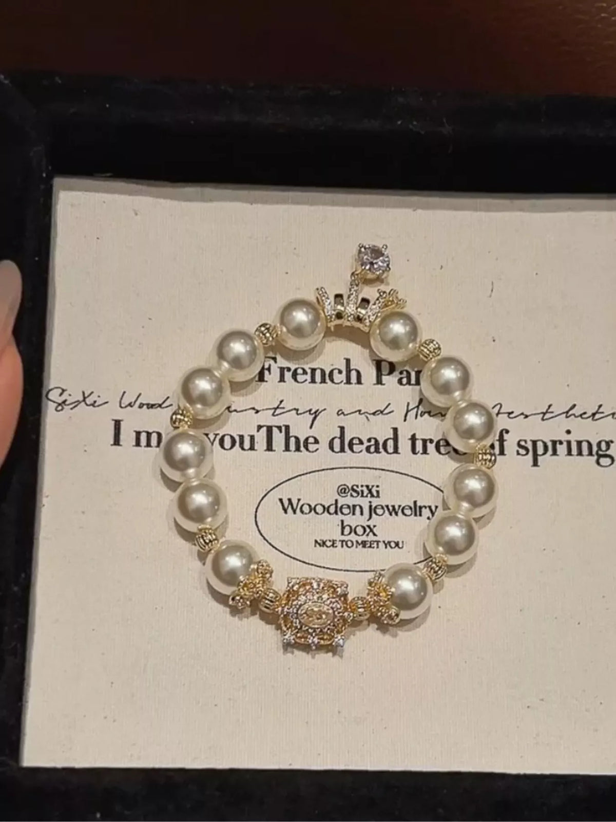 18K gold plated pearl bracelet on wrist