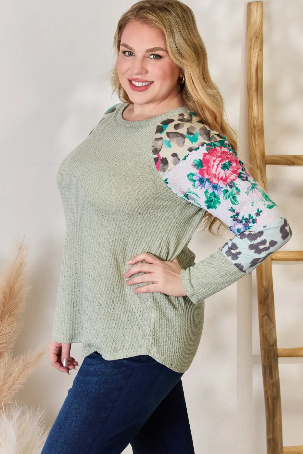Hailey & Co Full Size Printed Round Neck Blouse - Fashorio