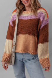 Colorblock Striped Round Neck Sweater Multicolor - Fashorio