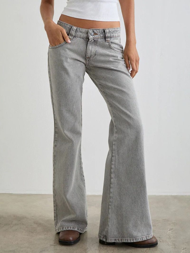 Low rise flare leg jeans front view