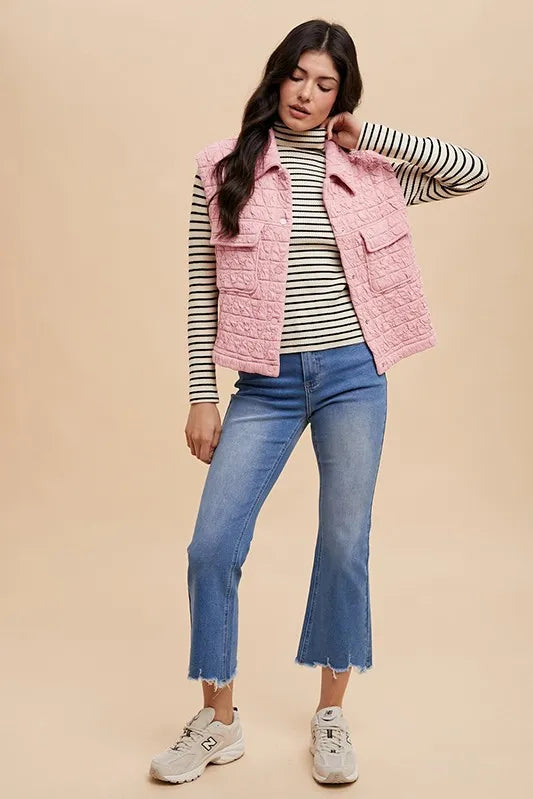 Annie Wear Texture Quilted Snap Down Vest Coat - Fashorio