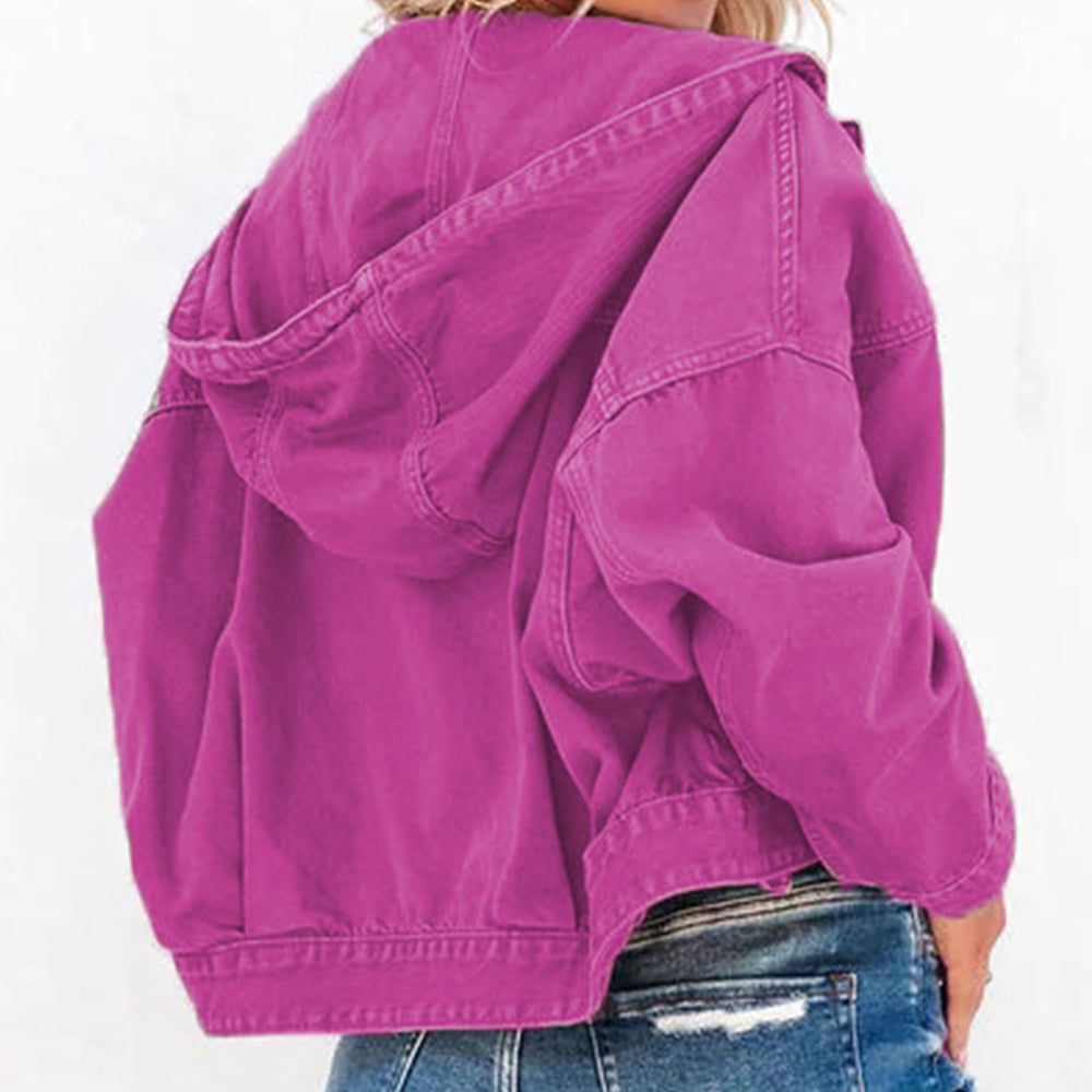 Hooded Dropped Shoulder Denim Jacket - Fashorio