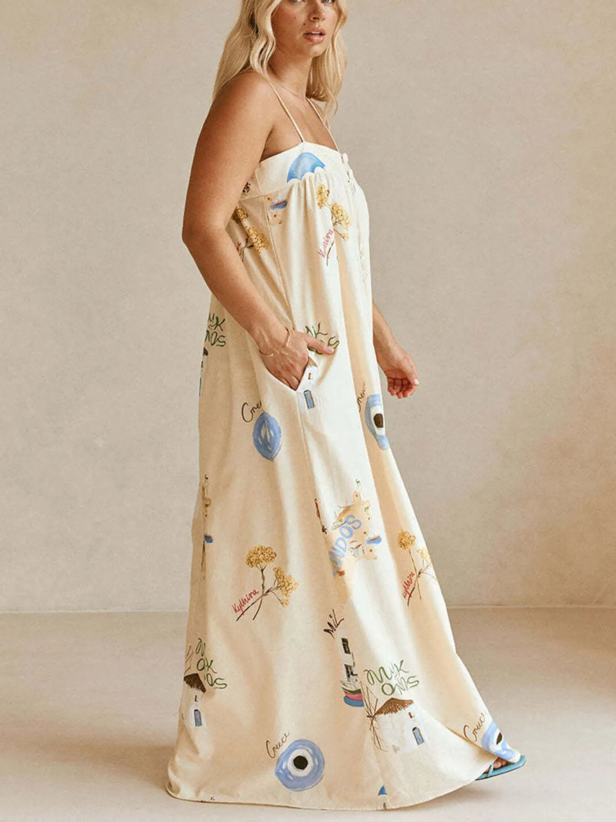 Full length boho cami maxi dress styled