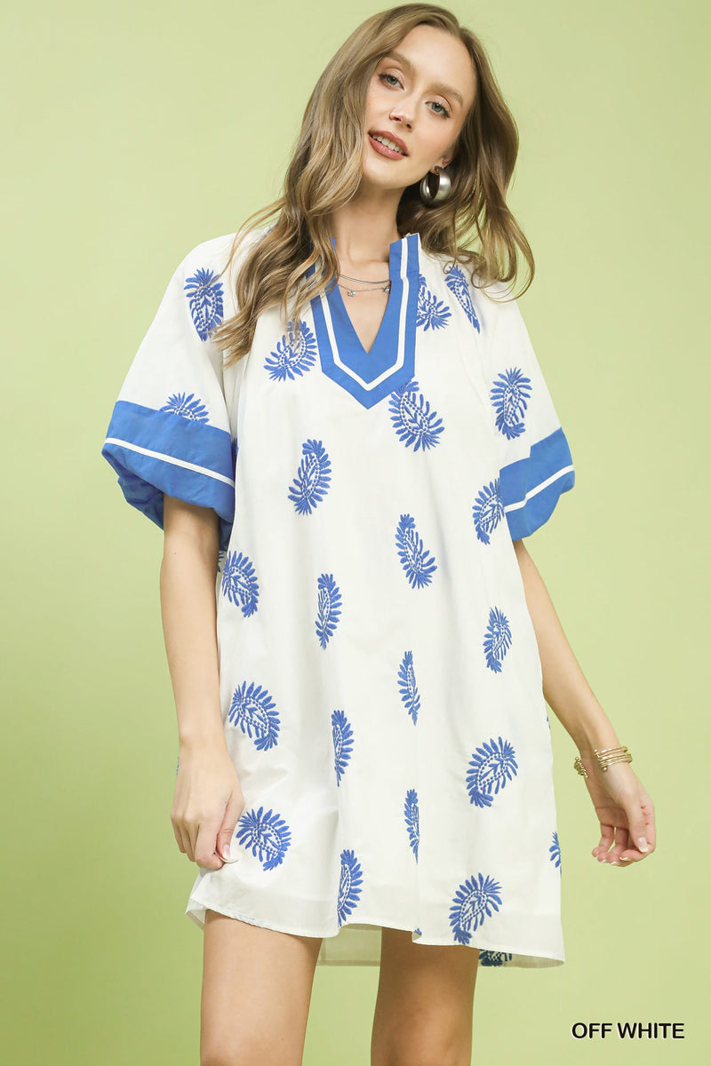 Paisley Embroidered Boho Mini Dress