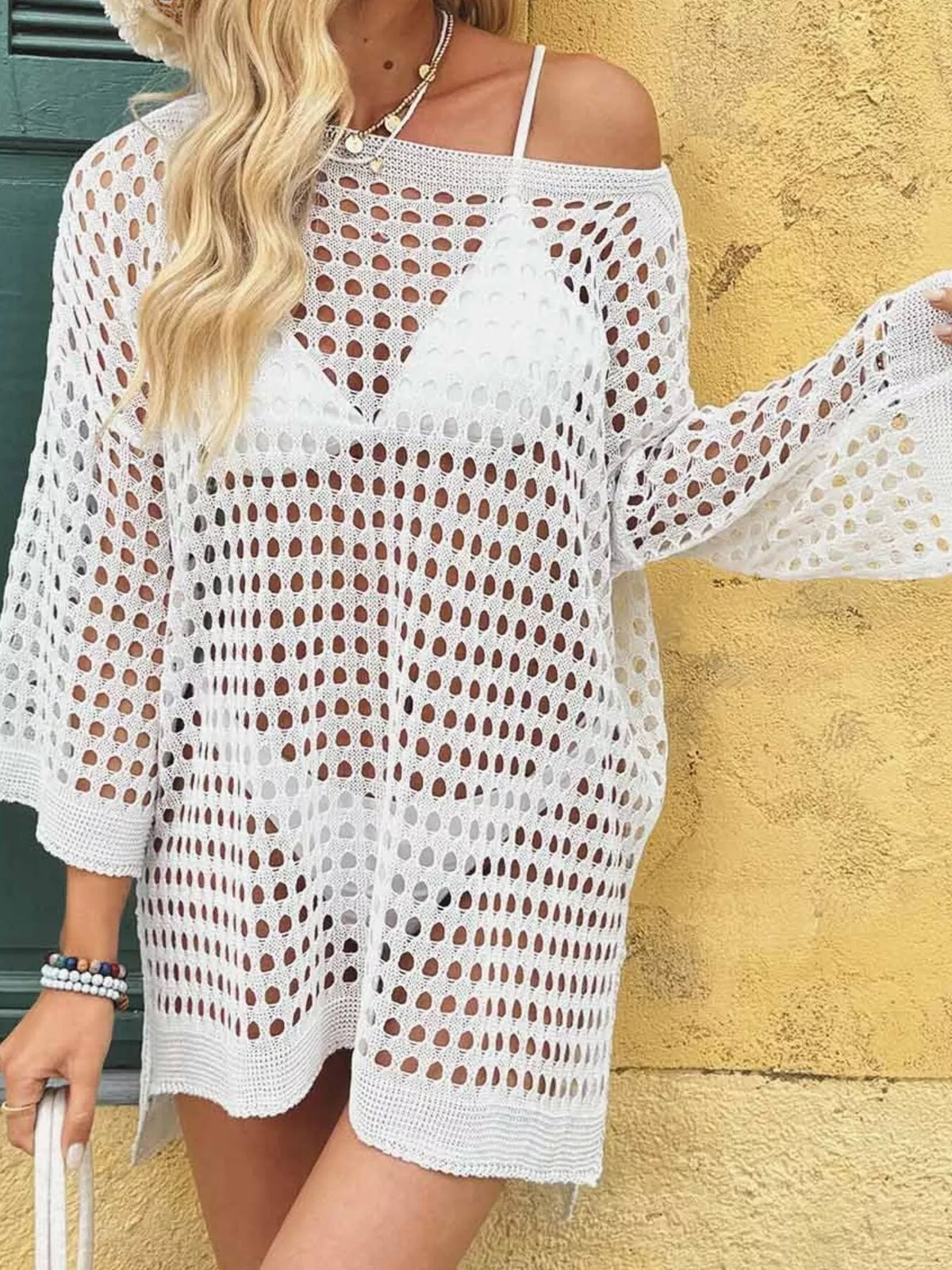 Crochet Knit Slit Cover Up side view