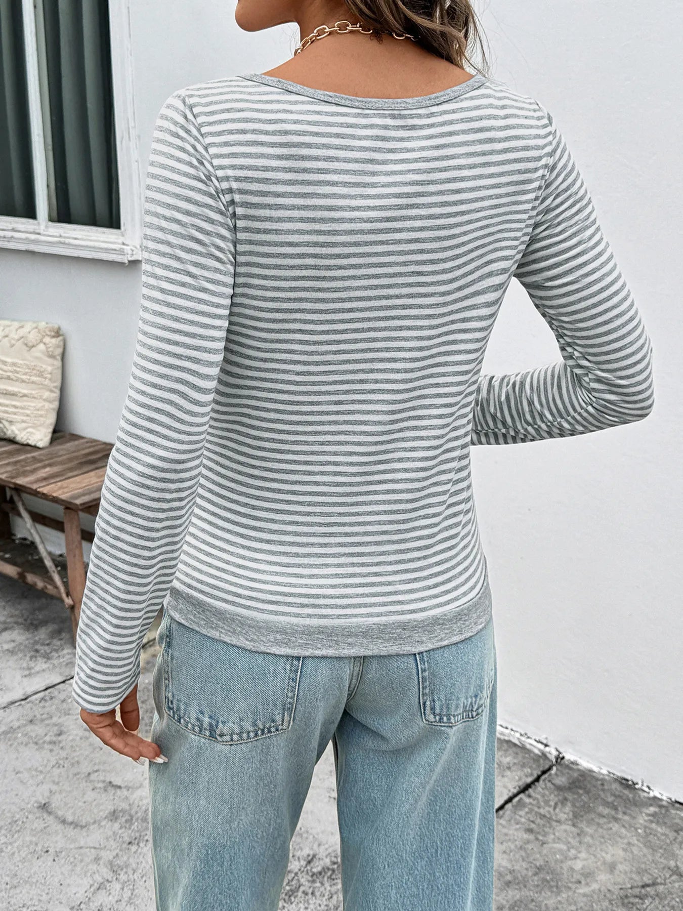 Striped Long Sleeve Casual T-Shirt - Fashorio