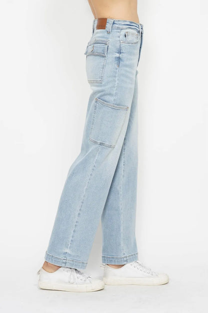 Judy Blue Full Size High Waist Straight Cargo Jeans - Fashorio