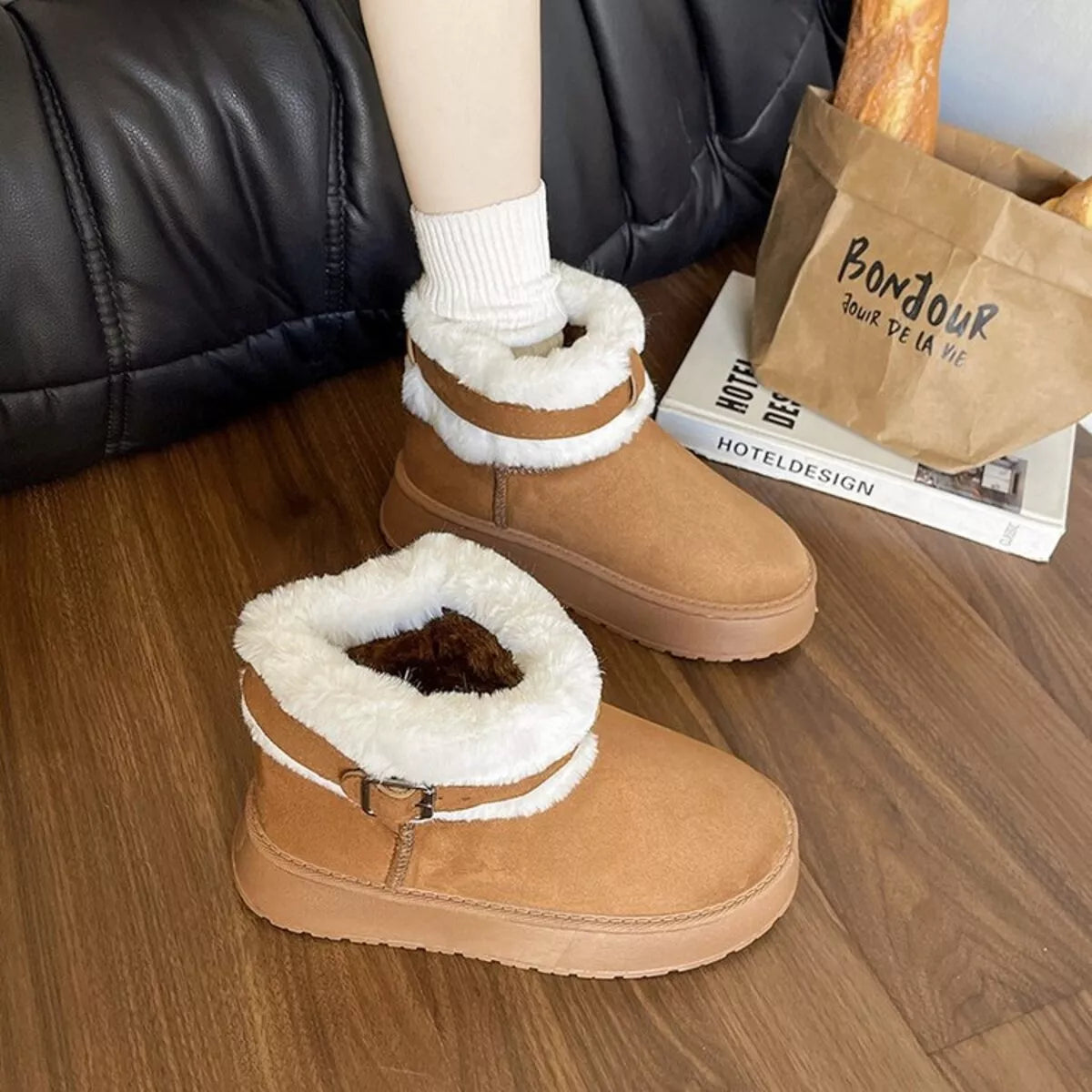 black round toe platform boots close detail