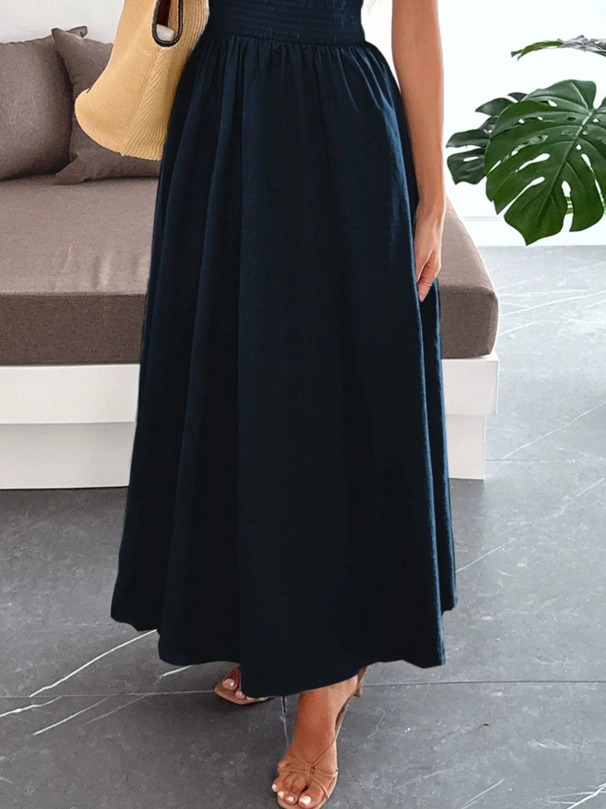 smocked tube maxi dress side profile