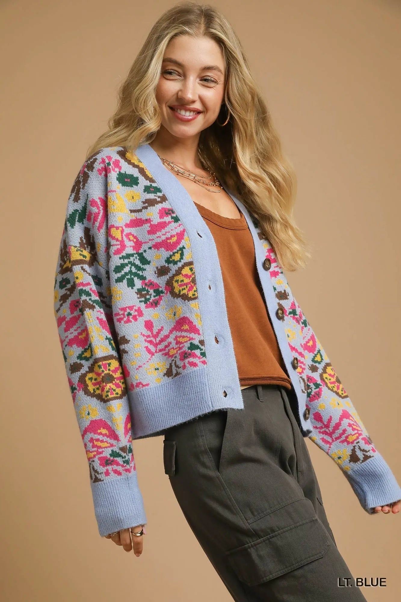 Umgee Floral Knit Button-Up Cardigan - Fashorio