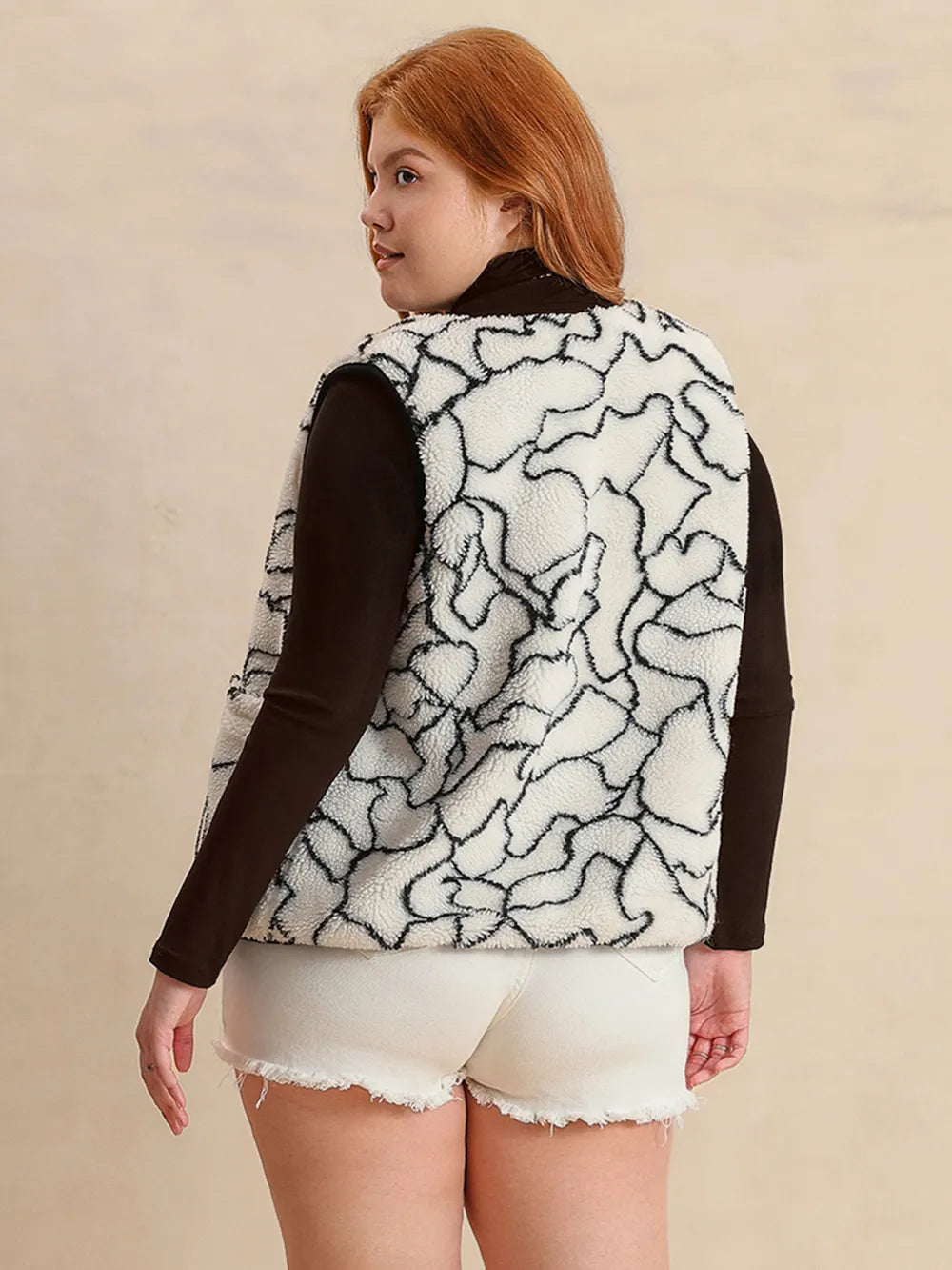 Plus Size Tied Sherpa Vest Coat with Pockets - Fashorio