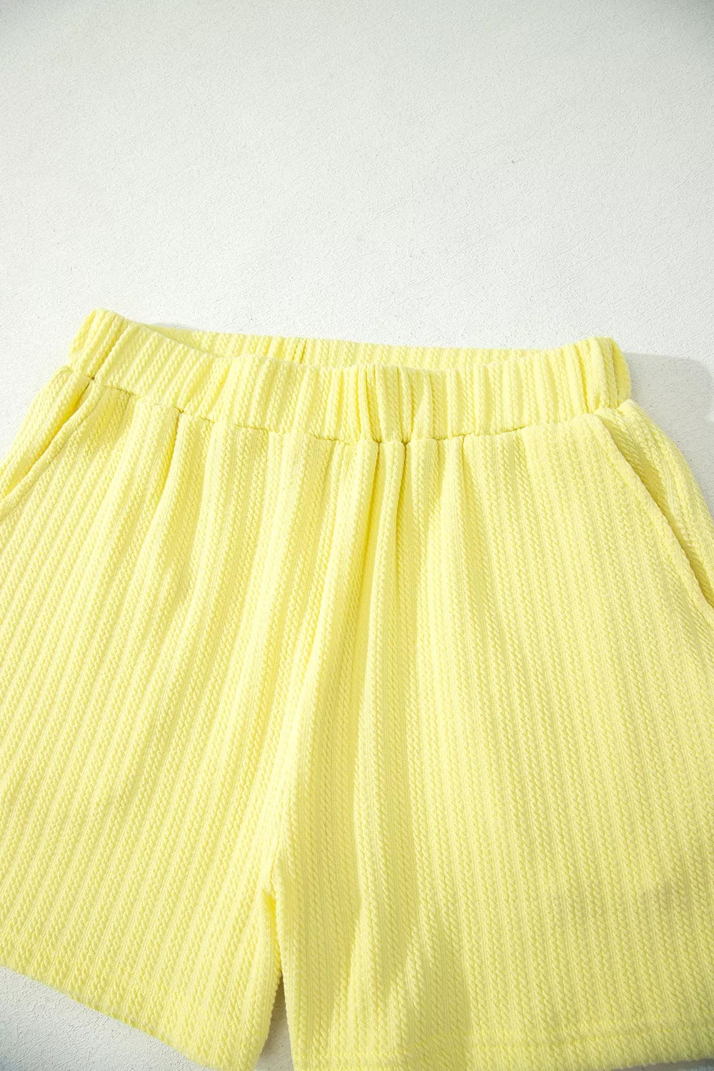 Yellow pocket shorts from ribbed tank set