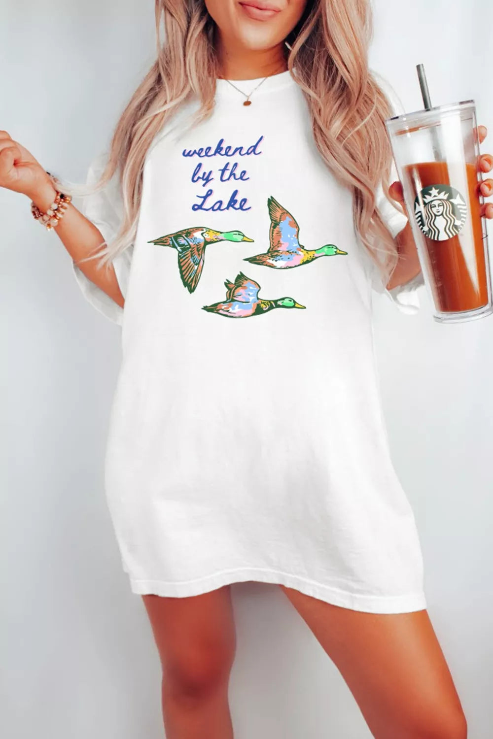 White Weekend by the Lake graphic oversized tee back view