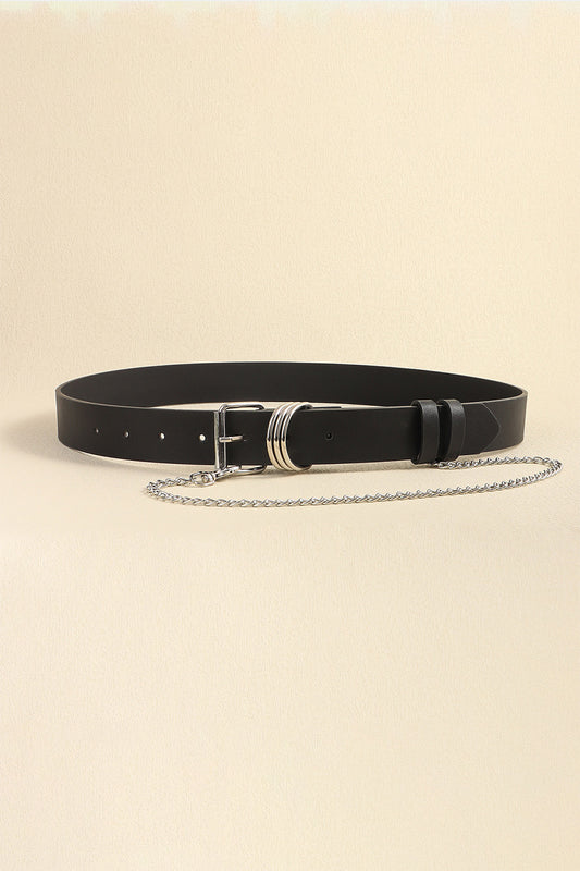 PU Leather Alloy Chain Belt Black One Size - Fashorio