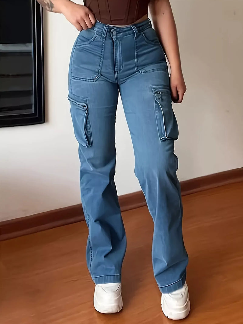 Plus size high waist cargo jeans front view
