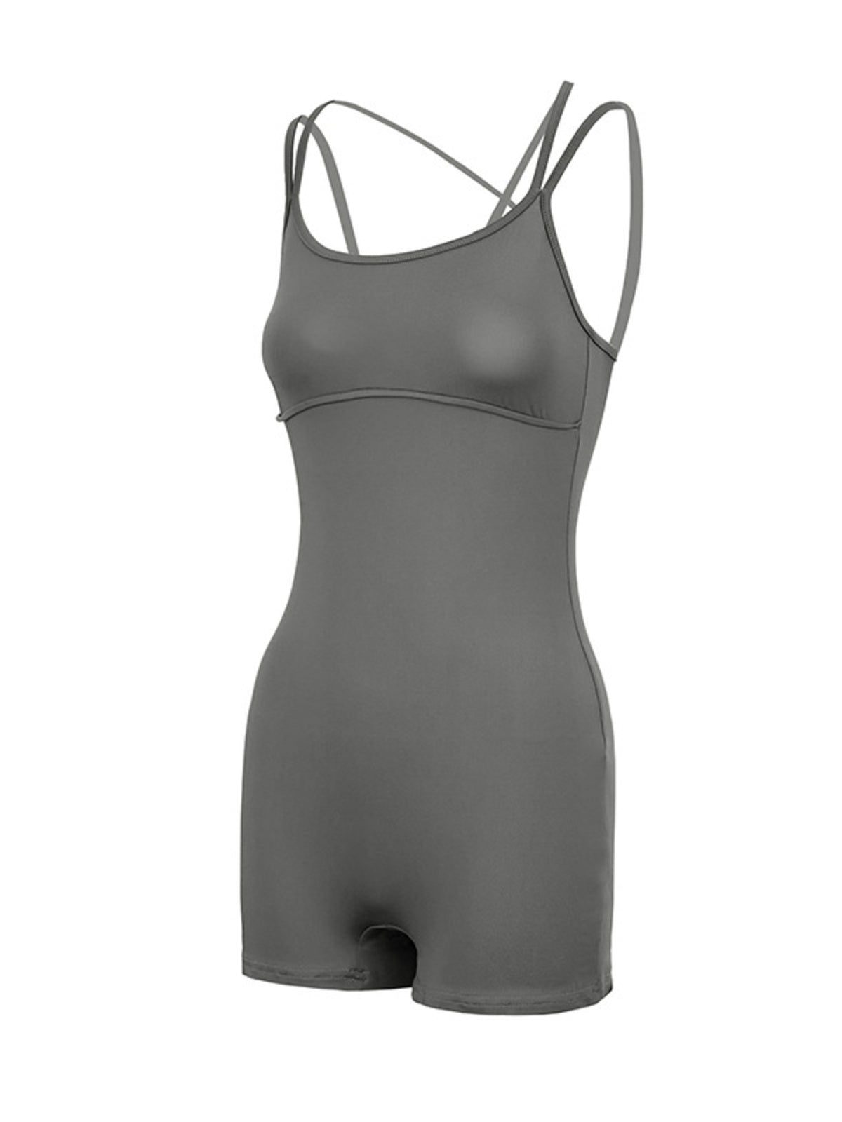 Brown active romper side profile on model