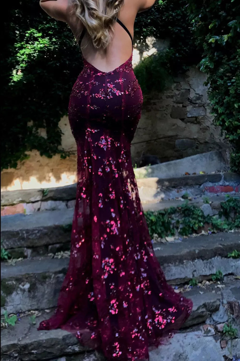 Sequin Tie Back V Neck Maxi Dress side view