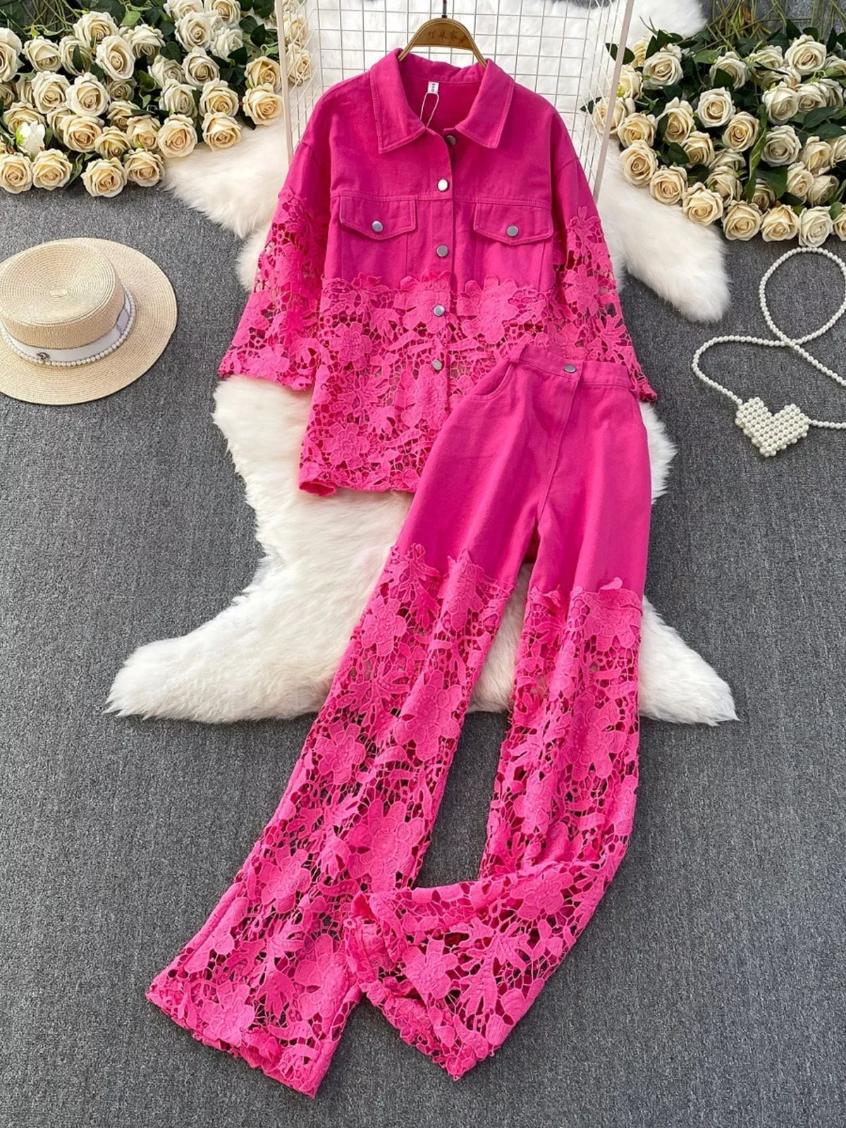 Lace patchwork set styling alternate