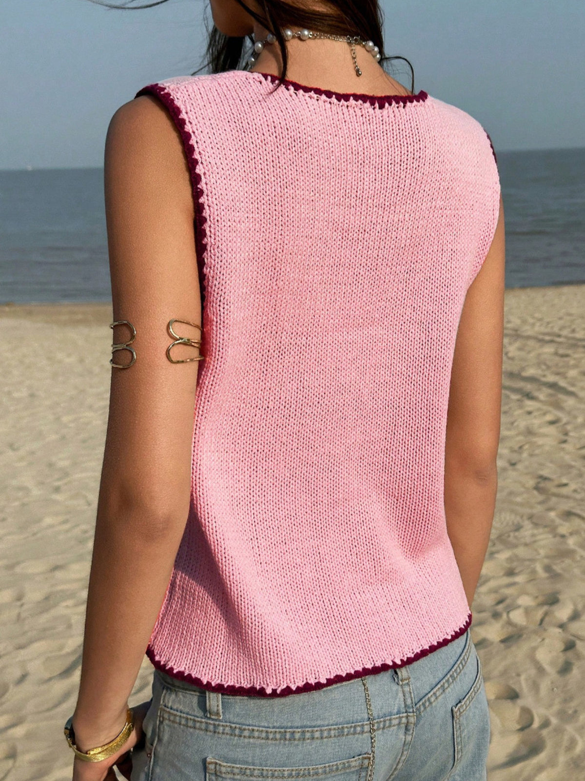 Cropped Button Down Sweater Vest, view 5