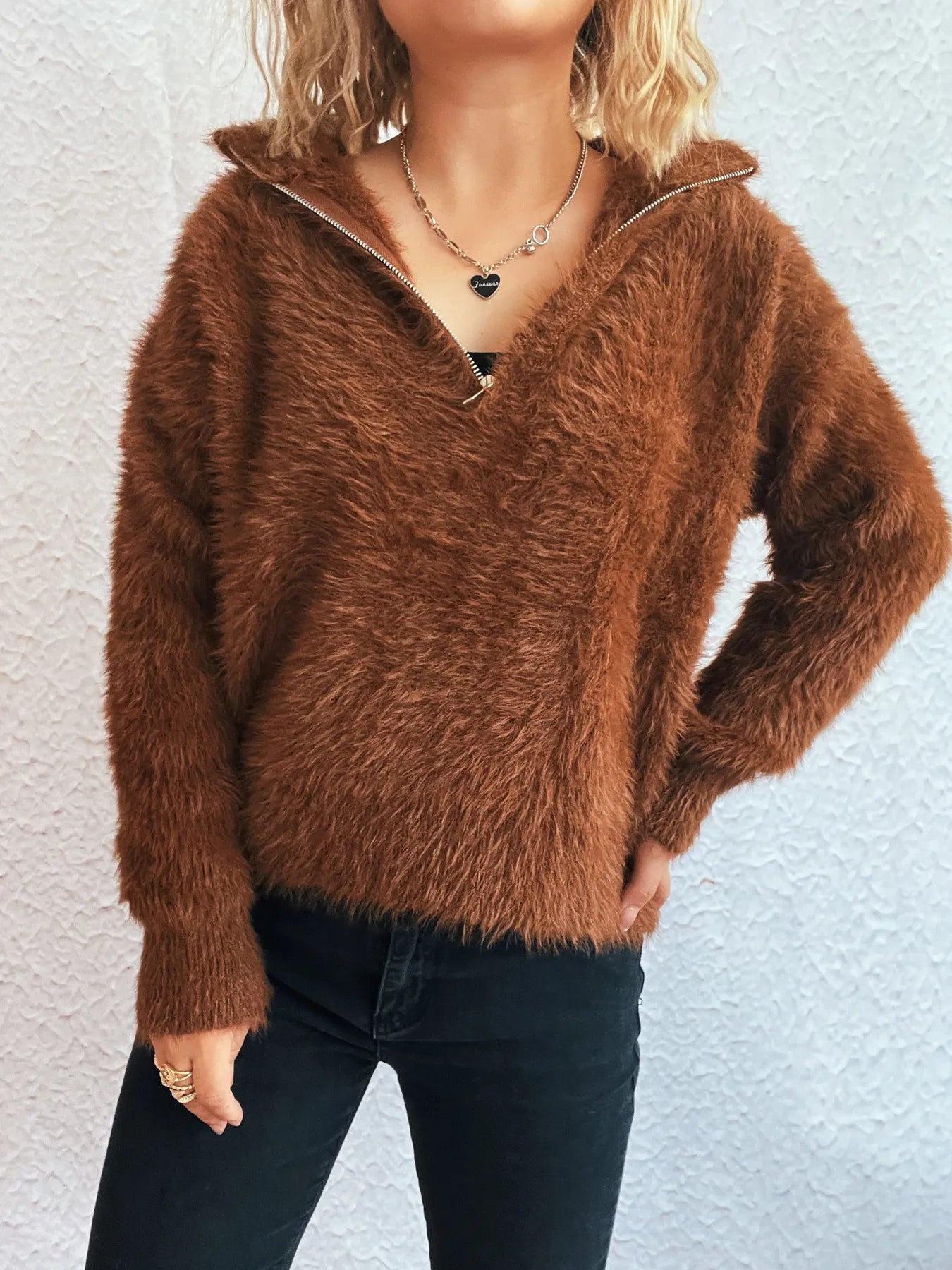 Cozy Fuzzy Half-Zip Sweater - Fashorio