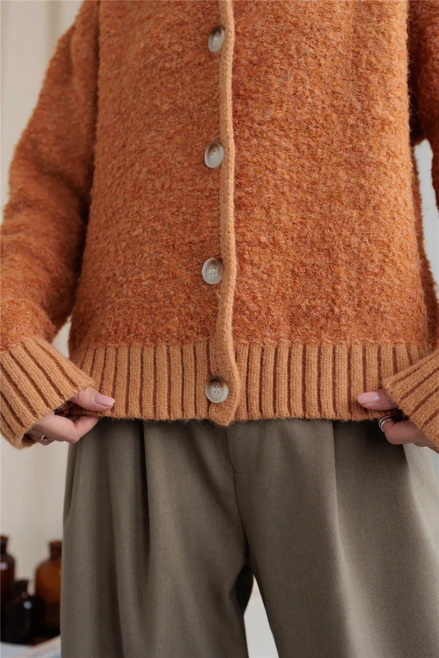 Collared Neck Button Down Long Sleeve Cardigan - Fashorio