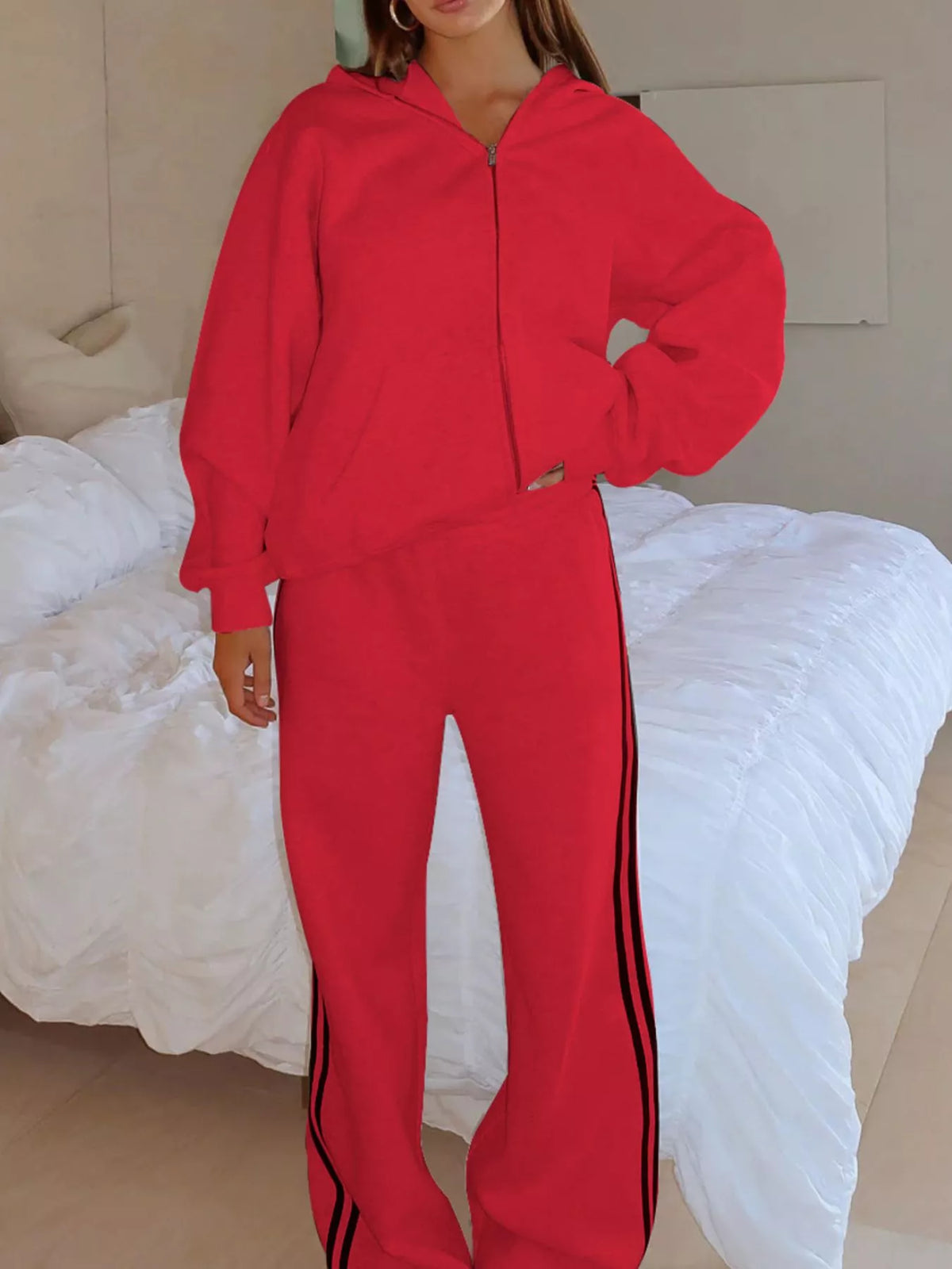 Zip Up Hoodie and Striped Pants Set, view 8