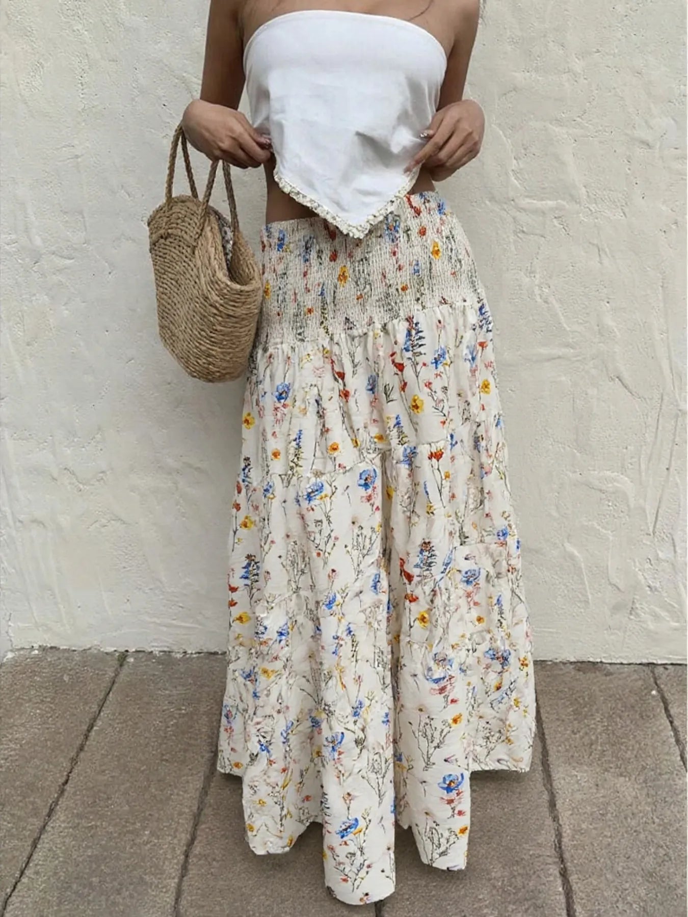 Floral Tiered Maxi Skirt - Fashorio