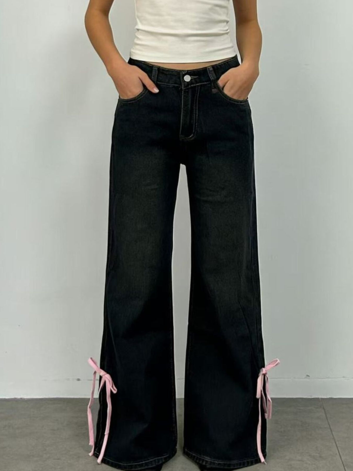 Dark wash flare jeans styled with heels