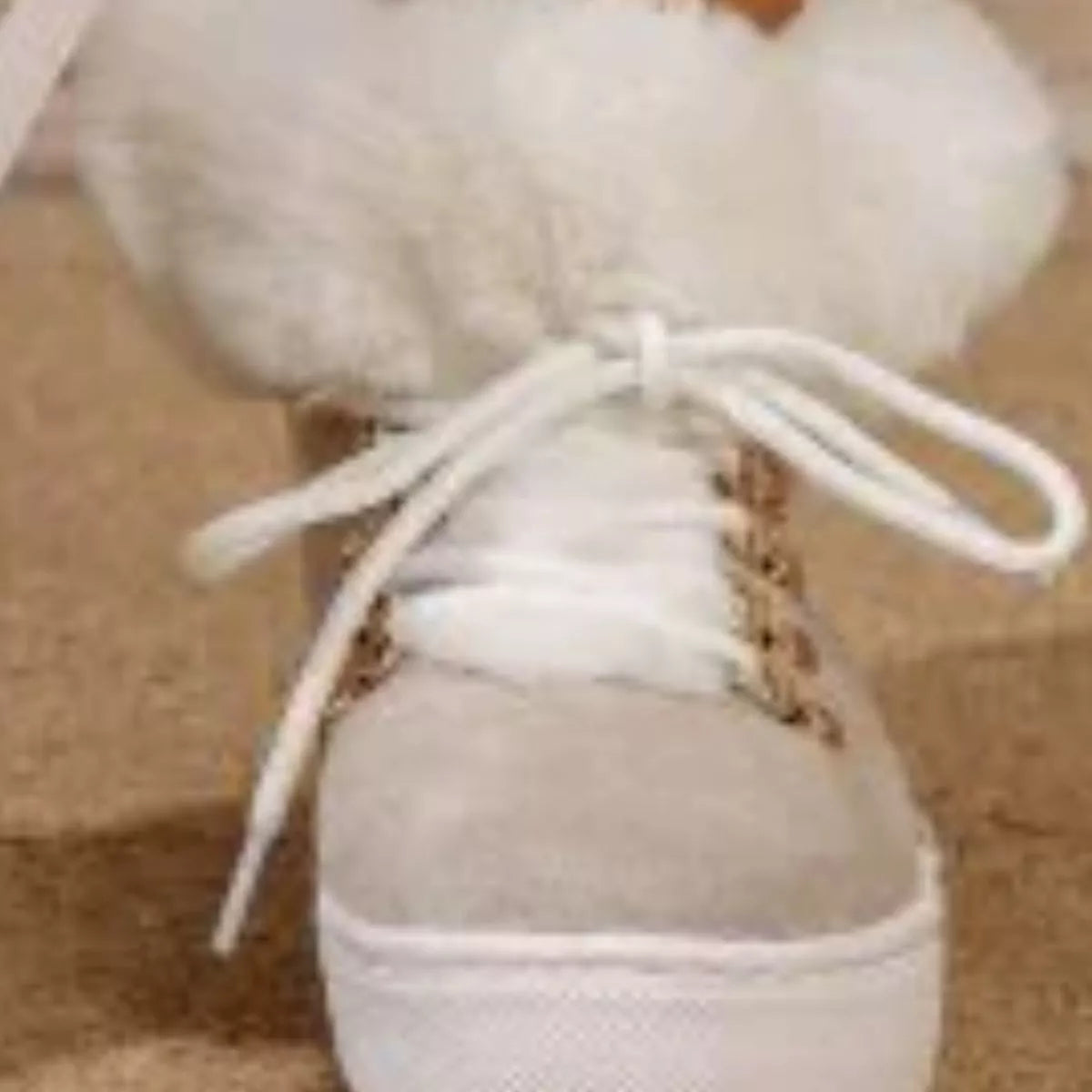 Fuzzy Trim Lace Up Ankle Boots close up of the upper