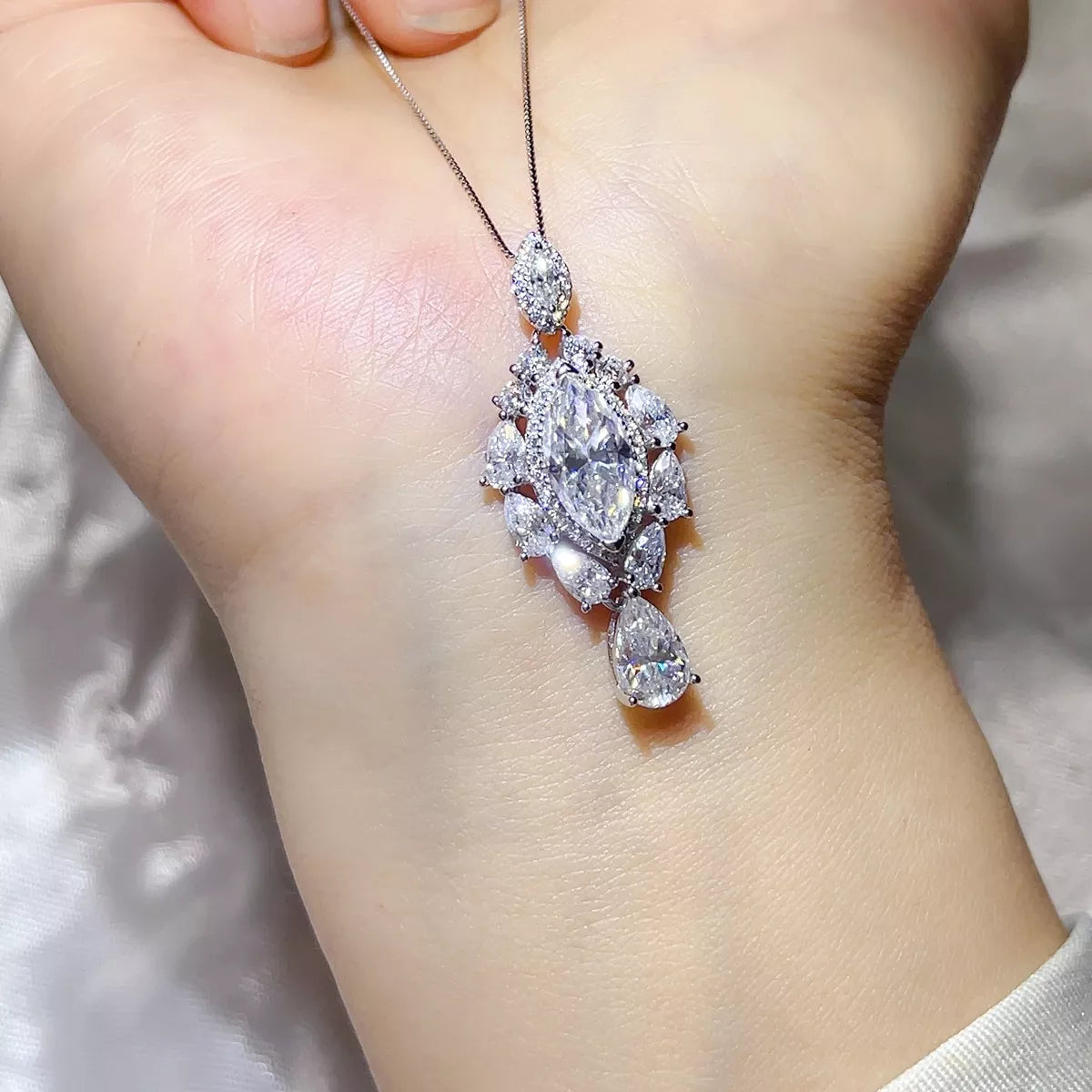 3 carat moissanite pendant necklace in sterling silver, front view