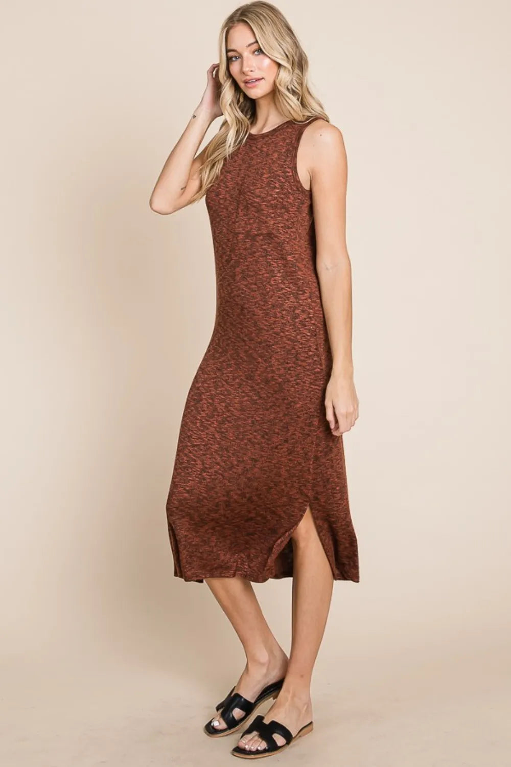 Side Slit Sleeveless Midi Dress in Rust detail
