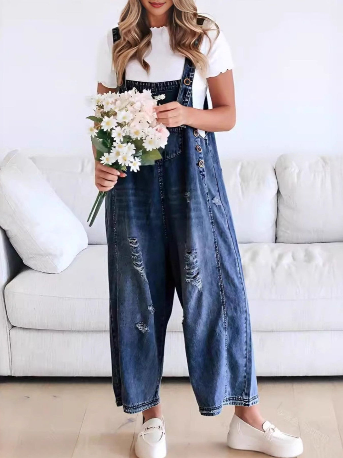 Denim overalls pocket detail
