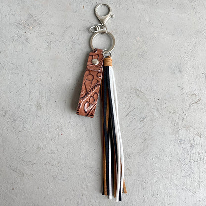 Genuine Leather Tassel Keychain Brown One Size - Fashorio