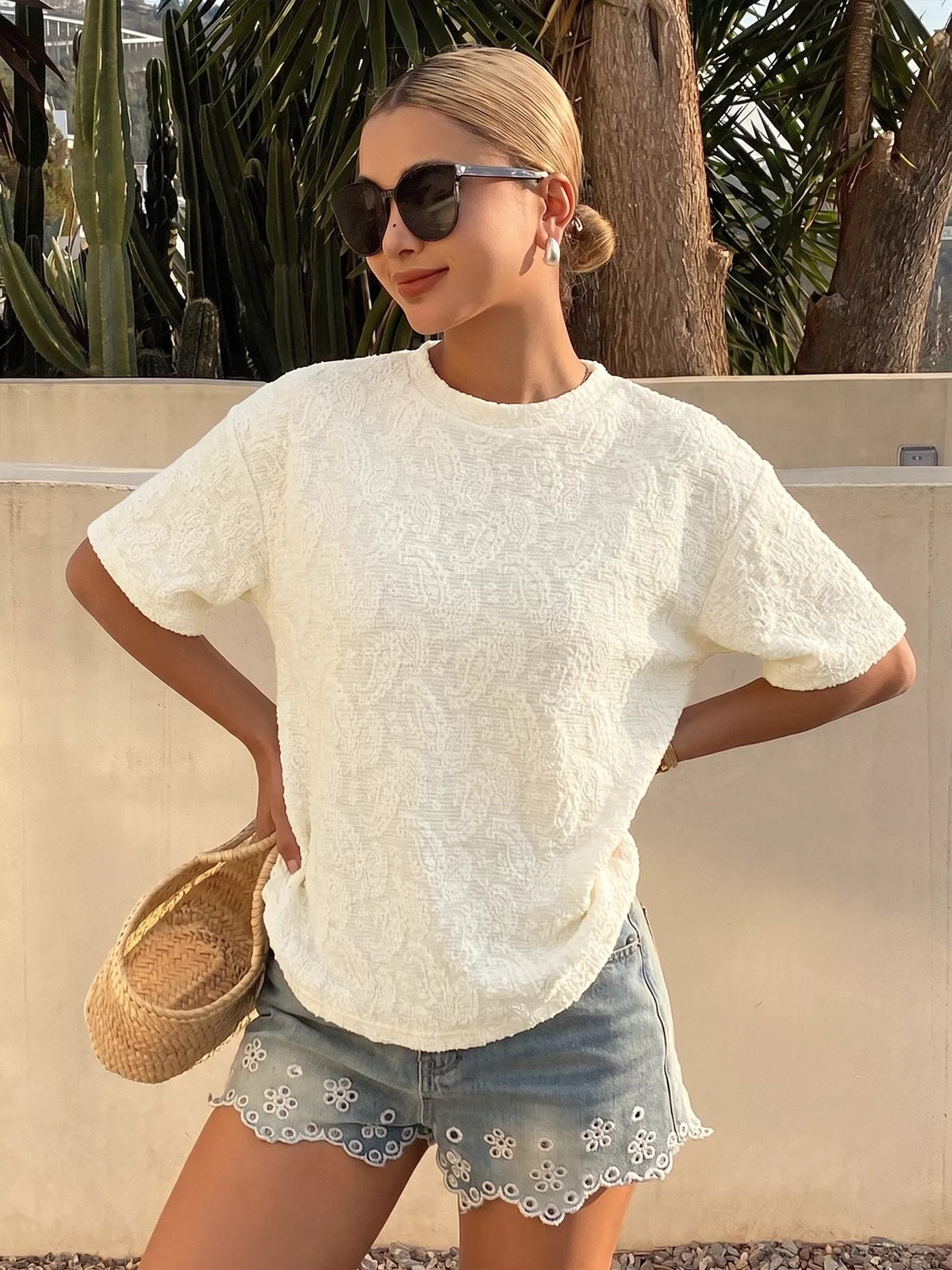 Apricot textured paisley pattern short sleeve t-shirt back view