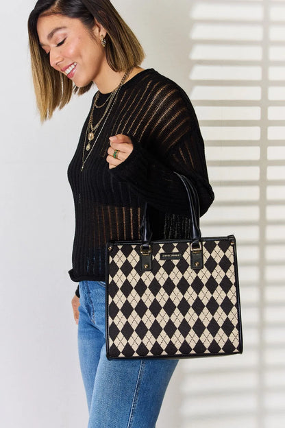 David Jones Argyle Pattern PU Leather Handbag - Fashorio