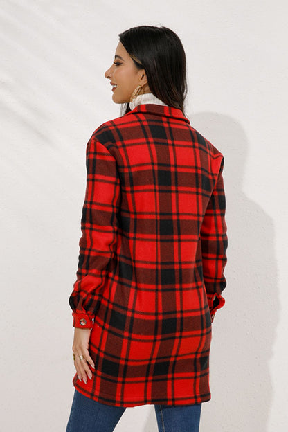 Shiny Plaid Collared Longline Coat - Fashorio