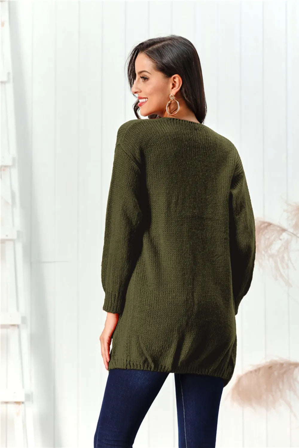 Open Front Long Sleeve Cardigan - Fashorio