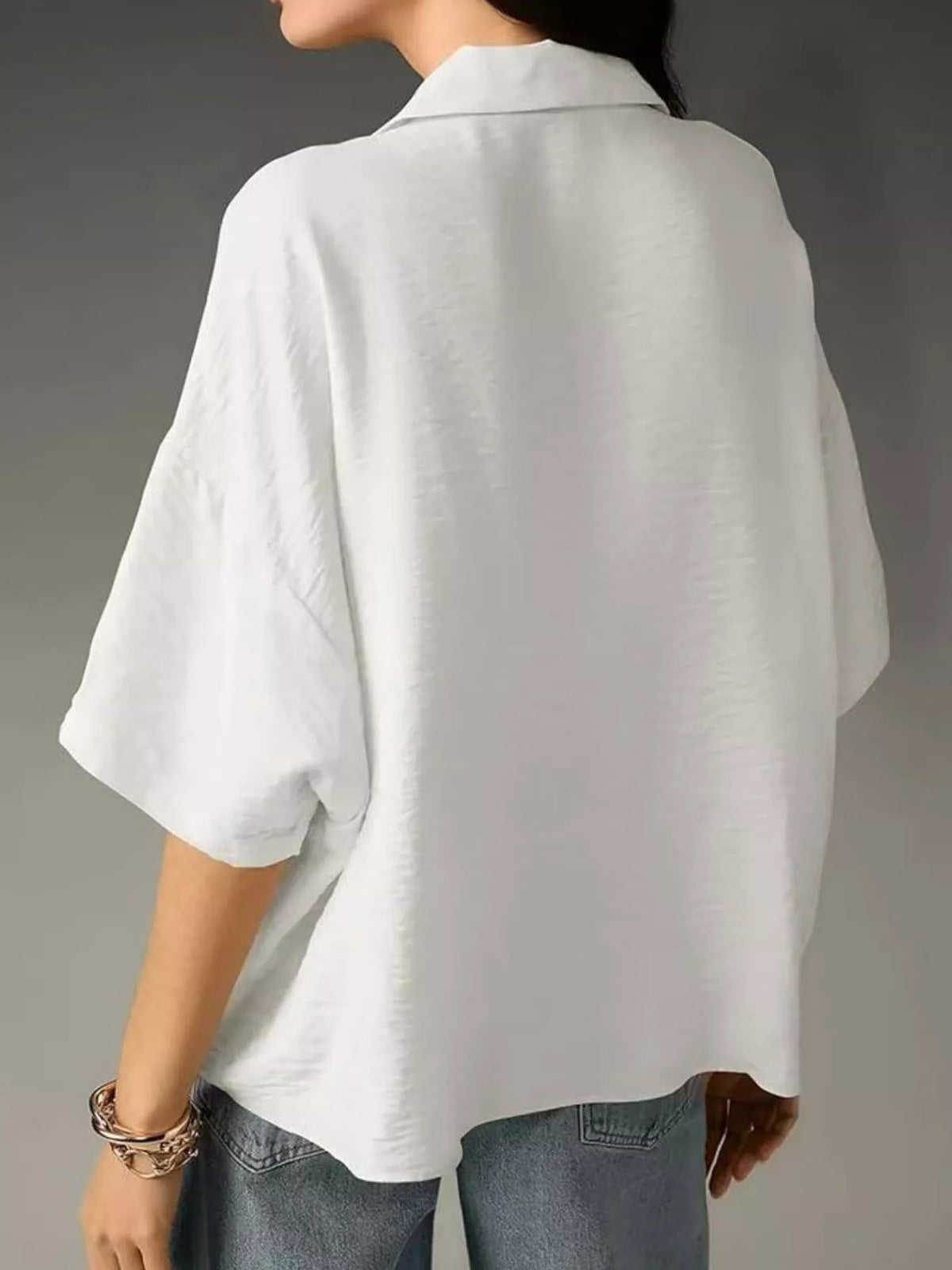 White relaxed fit half sleeve blouse front view