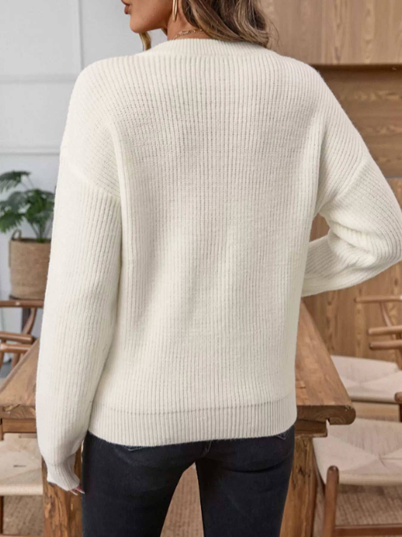 Button Detail Long Sleeve Sweater - Fashorio