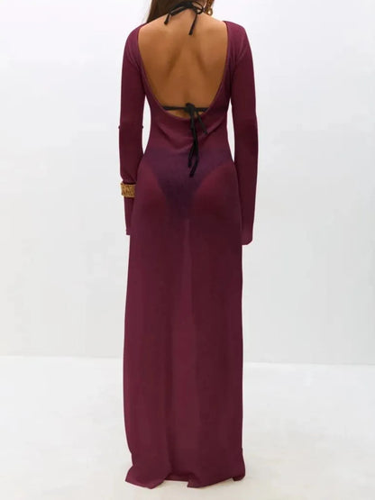 Backless Long Sleeve Maxi Cover-Up - Fashorio