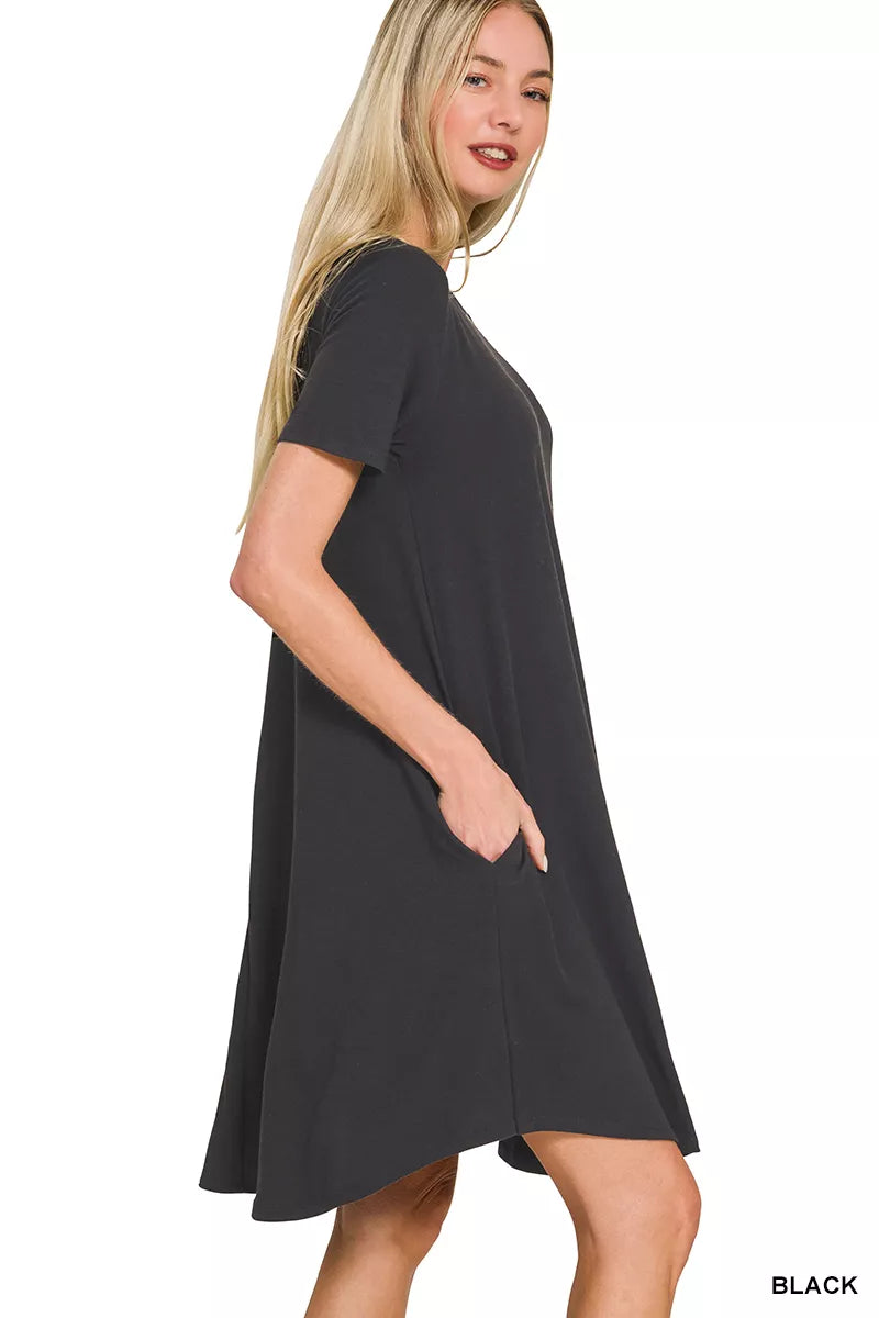 A Line Dress with Side Pockets in Black back view