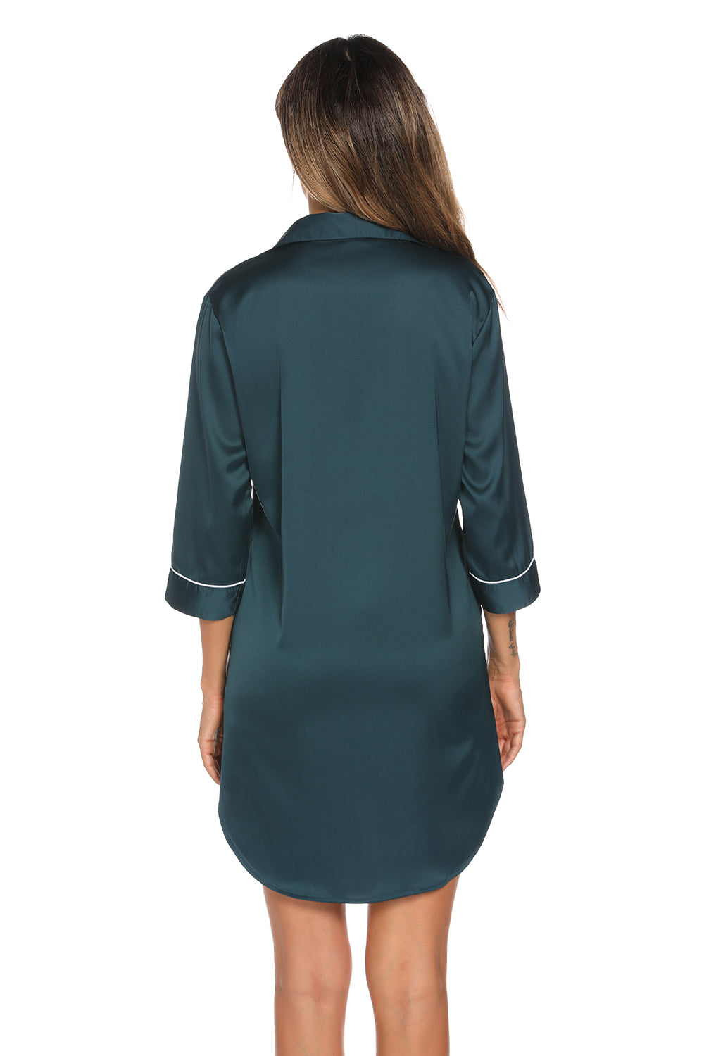Button Up Collared Neck Night Dress with Pocket - Fashorio